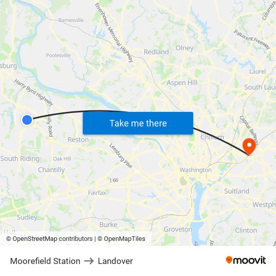 Moorefield Station to Landover map