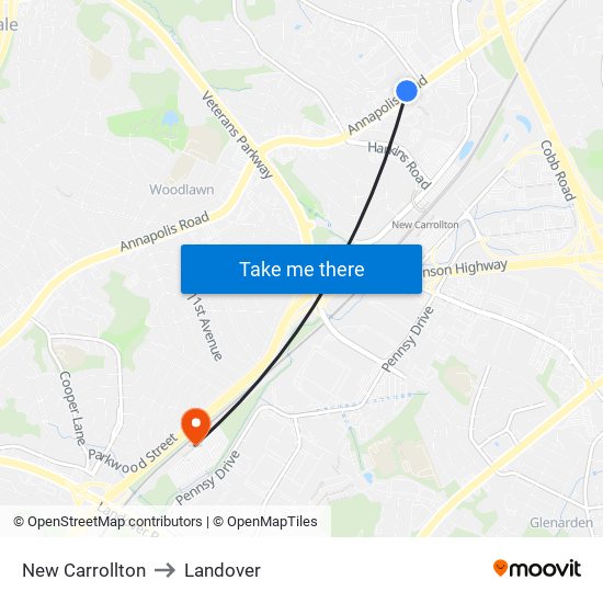 New Carrollton to Landover map