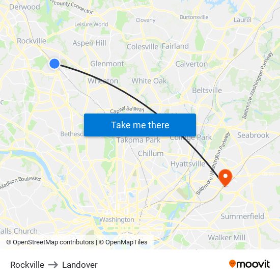 Rockville to Landover map