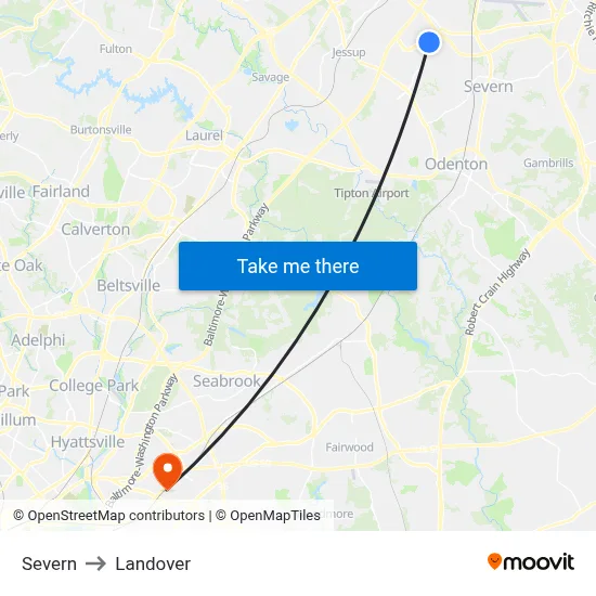 Severn to Landover map