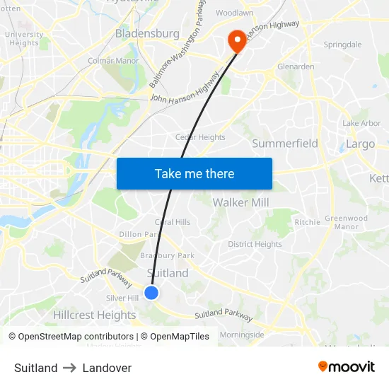 Suitland to Landover map