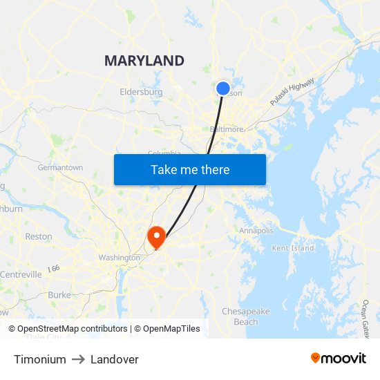 Timonium to Landover map