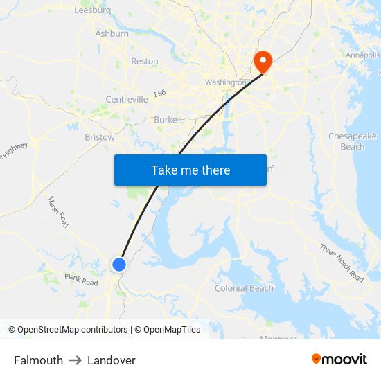 Falmouth to Landover map