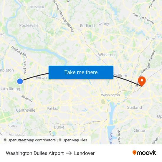 Washington Dulles Airport to Landover map