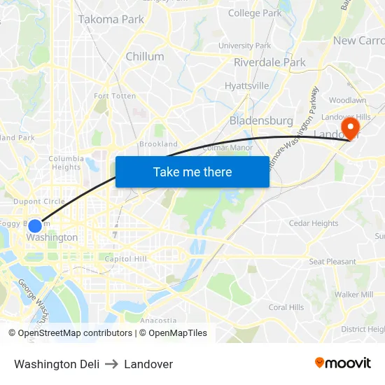 Washington Deli to Landover map