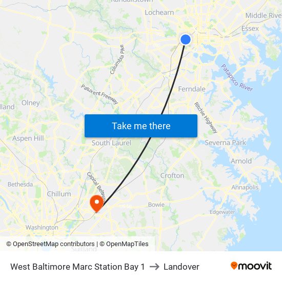 West Baltimore Marc Station Bay 1 to Landover map