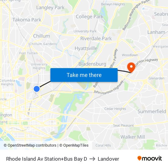Rhode Island Ave-Brentwood+Bay D to Landover map