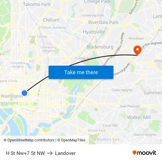H St Nw+7 St NW to Landover map