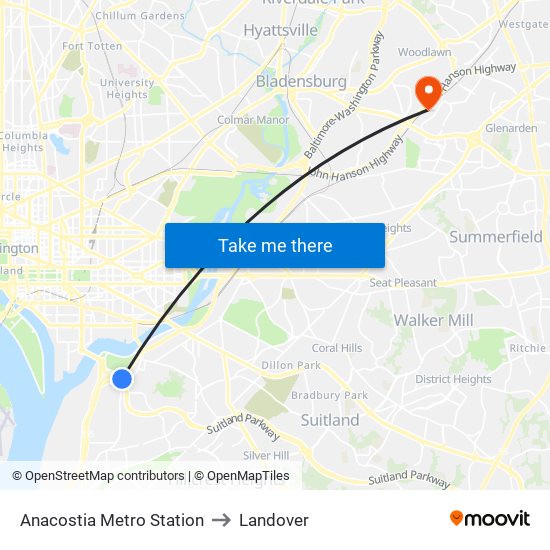 Anacostia Metro Station to Landover map