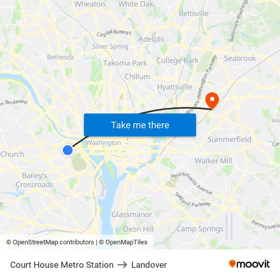Court House Metro Station to Landover map