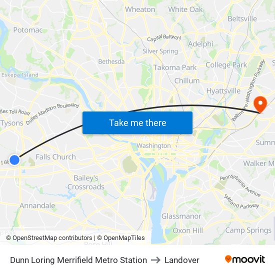 Dunn Loring Merrifield Metro Station to Landover map