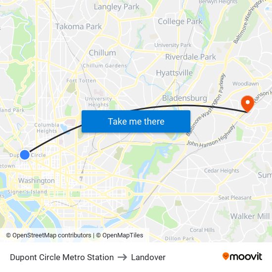 Dupont Circle Metro Station to Landover map