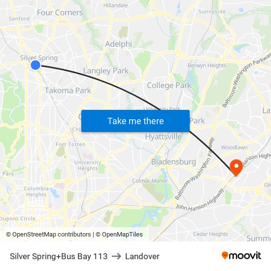 Silver Spring+Bay 113 to Landover map