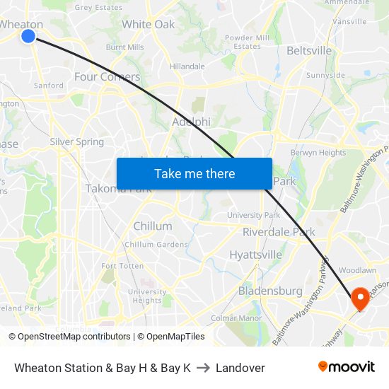 Wheaton Station  & Bay H & Bay K to Landover map