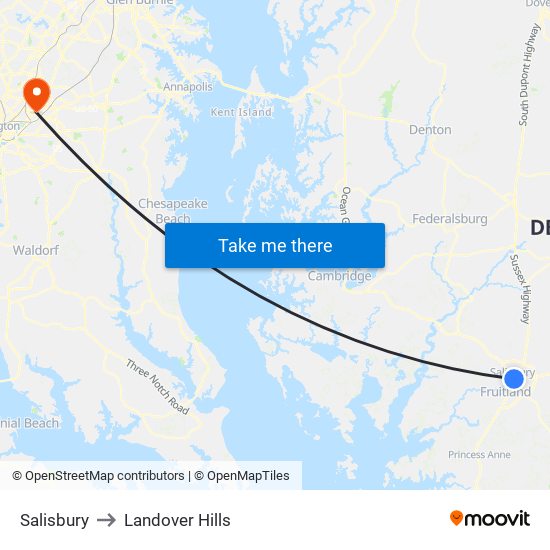 Salisbury to Landover Hills map