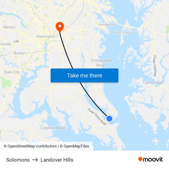 Solomons to Landover Hills map