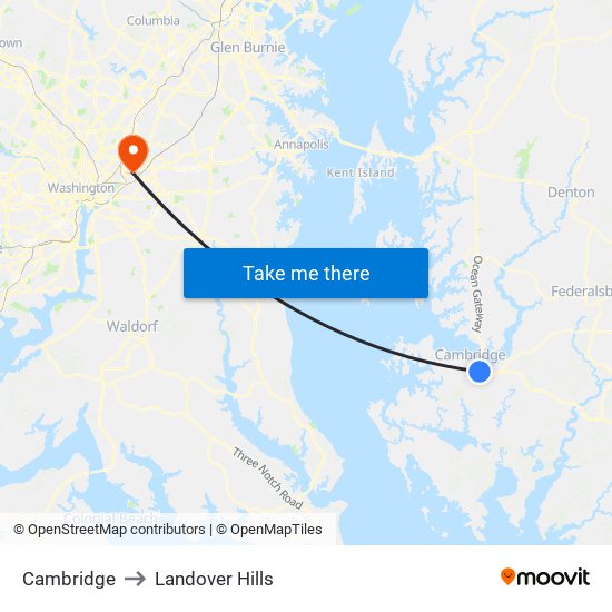 Cambridge to Landover Hills map