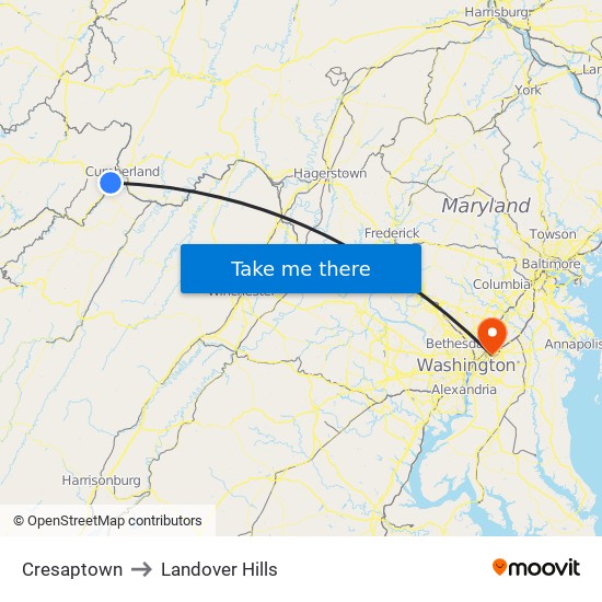 Cresaptown to Landover Hills map