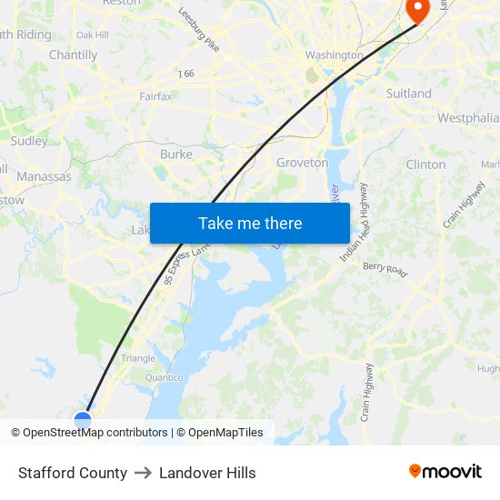 Stafford County to Landover Hills map