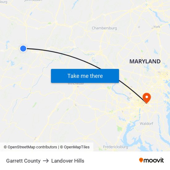 Garrett County to Landover Hills map