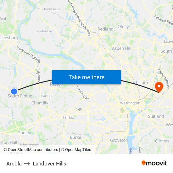 Arcola to Landover Hills map