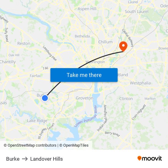 Burke to Landover Hills map