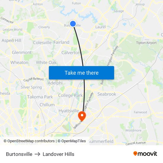 Burtonsville to Landover Hills map