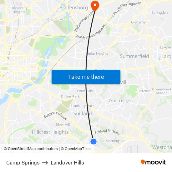 Camp Springs to Landover Hills map