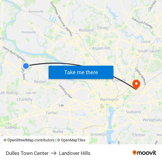 Dulles Town Center to Landover Hills map