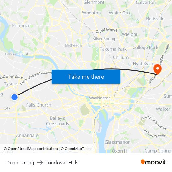 Dunn Loring to Landover Hills map