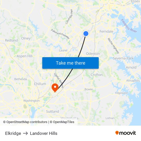 Elkridge to Landover Hills map