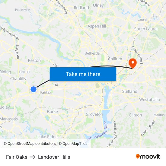 Fair Oaks to Landover Hills map