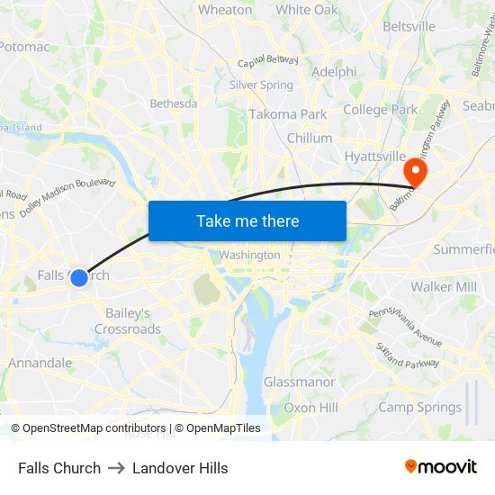 Falls Church to Landover Hills map