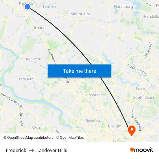 Frederick to Landover Hills map