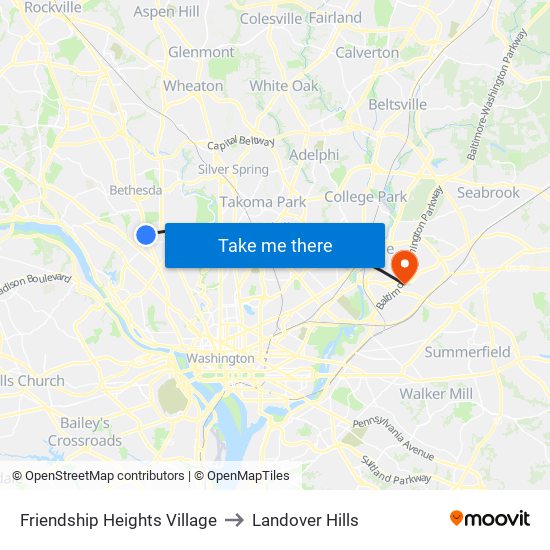 Friendship Heights Village to Landover Hills map