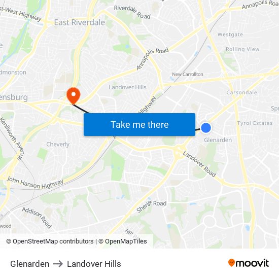 Glenarden to Landover Hills map