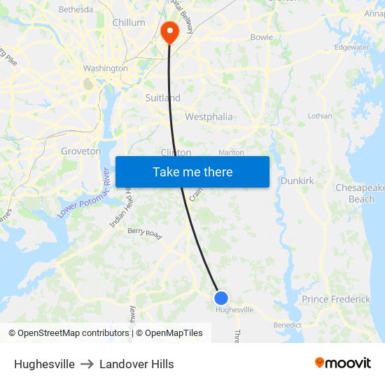Hughesville to Landover Hills map