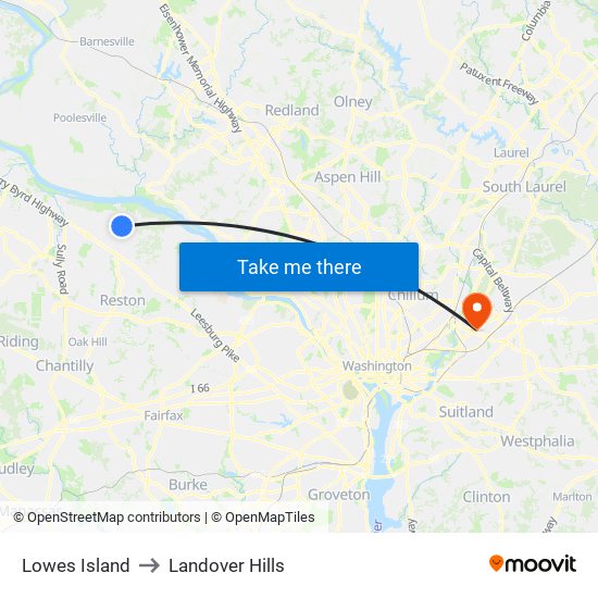 Lowes Island to Landover Hills map