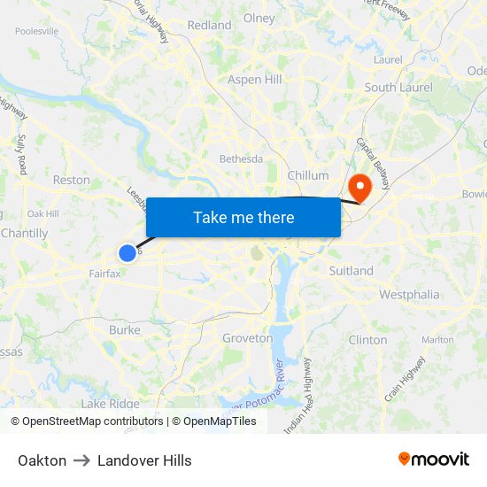 Oakton to Landover Hills map