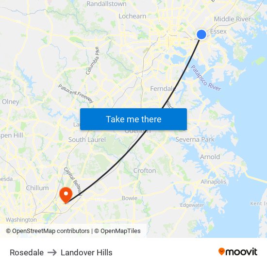 Rosedale to Landover Hills map