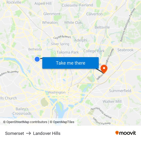 Somerset to Landover Hills map