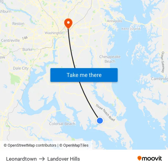 Leonardtown to Landover Hills map