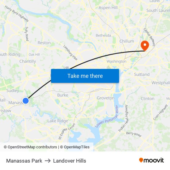 Manassas Park to Landover Hills map