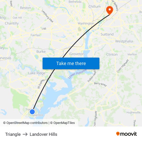 Triangle to Landover Hills map