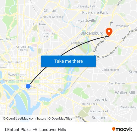 L'Enfant Plaza to Landover Hills map