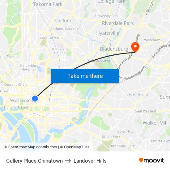 Gallery Place-Chinatown to Landover Hills map