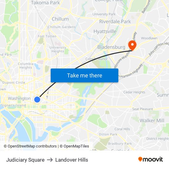 Judiciary Square to Landover Hills map