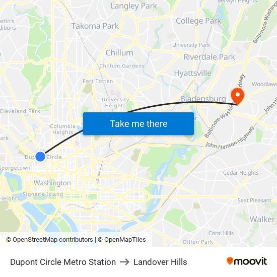 Dupont Circle Metro Station to Landover Hills map