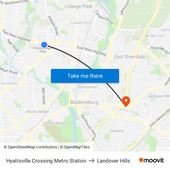 Hyattsville Crossing Metro Station to Landover Hills map