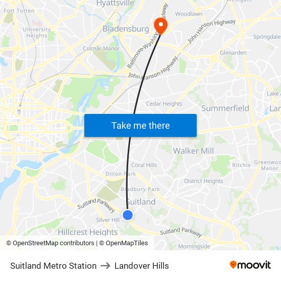 Suitland Metro Station to Landover Hills map